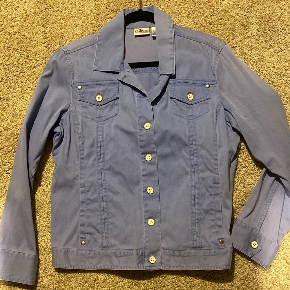 Chico's micro corduroy light blue button up jean jacket style light weight Sz L - Picture 8 of 8
